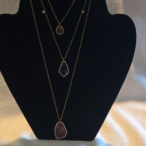 27" Tiered Gold and Red Stone Pendant Necklace